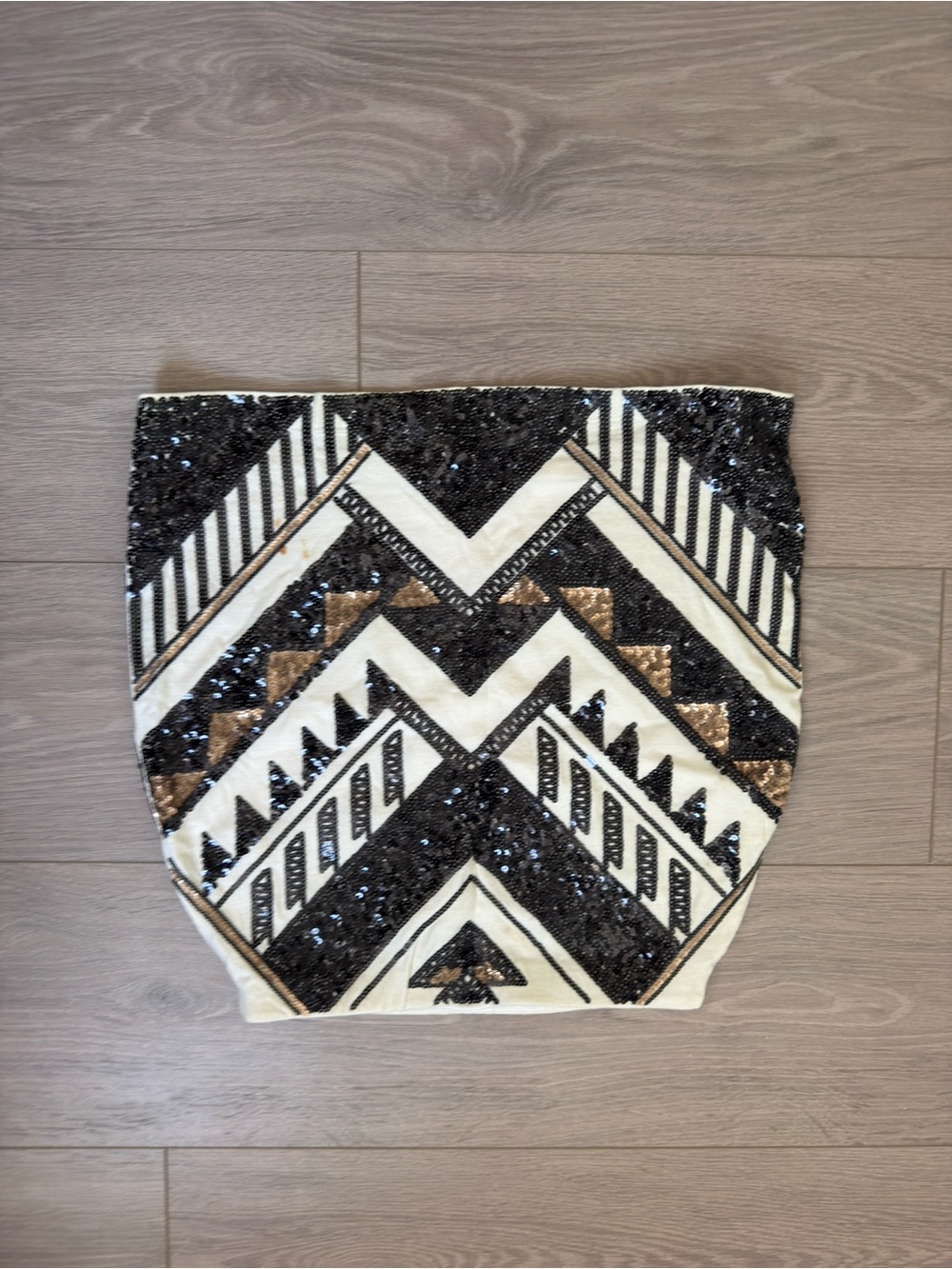 Express Sequin Geo Mini Skirt in Black, White & Gold
